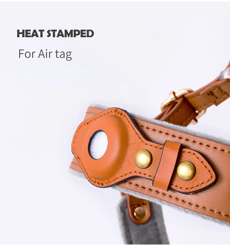 Vegan Leather Dog Harness with Airtag Holder