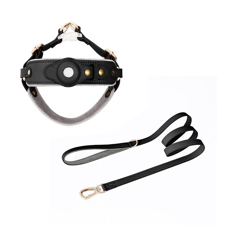 Vegan Leather Dog Harness with Airtag Holder