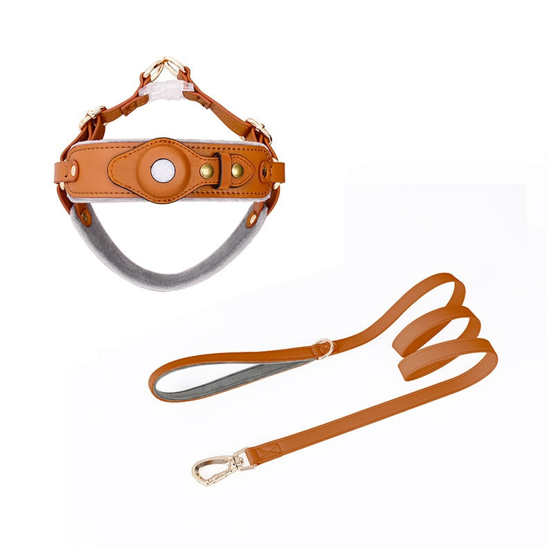 Vegan Leather Dog Harness with Airtag Holder