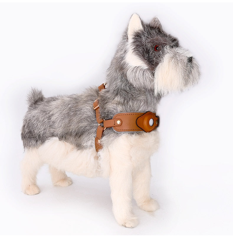 Vegan Leather Dog Harness with Airtag Holder