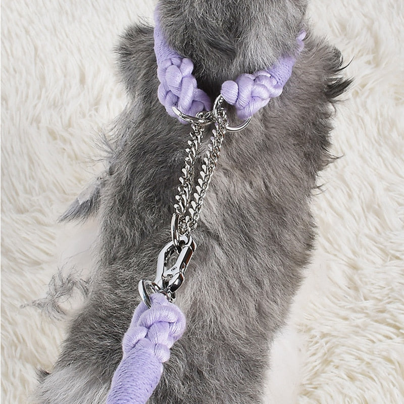 NO-PULL BRAIDED ROPE COLLAR AND LEAD SET