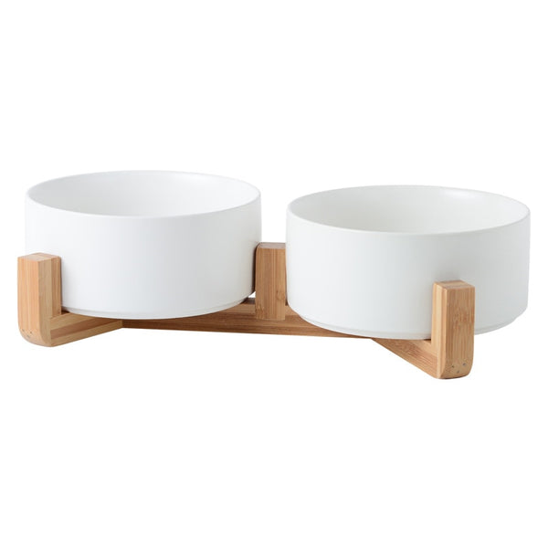 Premium Porcelain Dog Bowl with Bamboo Stand - Elegant and Practical Pet Feeding