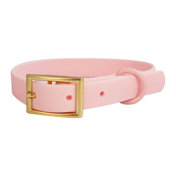 WATERPROOF RUBBERIZED DOG COLLAR AND LEAD - PINK AND GOLD