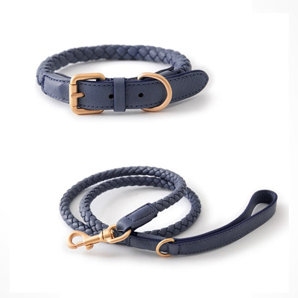 Stylish Vegan Leather Rope Dog Collar and Leash Set