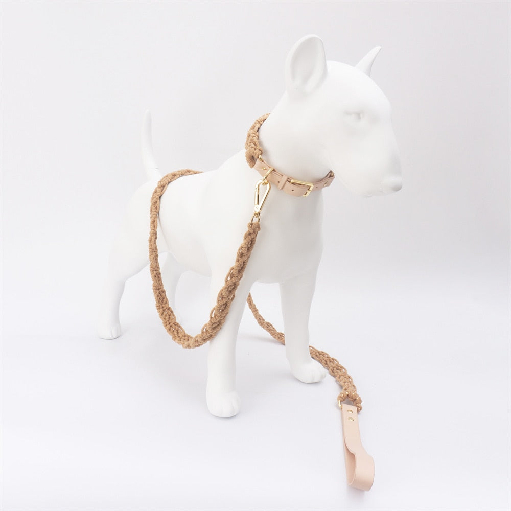 Braided Crochet Dog Collar and Lead Set - Nude – Fox Paws & Co