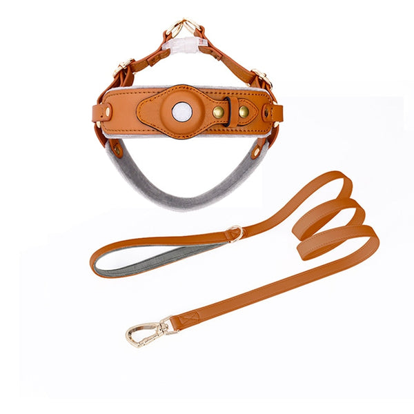 Vegan Leather Dog Harness with Airtag Holder